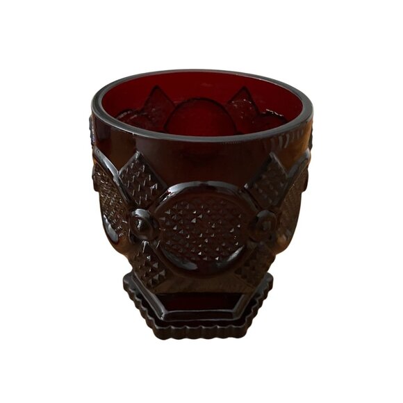 Vintage Avon Ruby Red Cape Cod Collection Goblet, Plate & Dessert Bowl Set - Picture 2 of 5